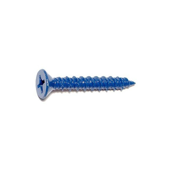 Masonry Screw, 1/4" Dia., Flat, 1 3/4 in L, Steel Blue Ruspert, 100 PK